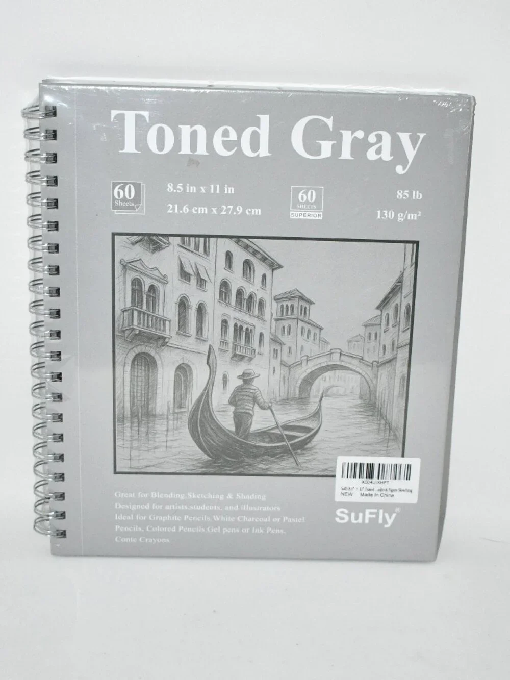 SuFly Toned Gray Sketchbook, 8.5 x 11, Spiral Drawing Pad, 60 Sheets, NWT